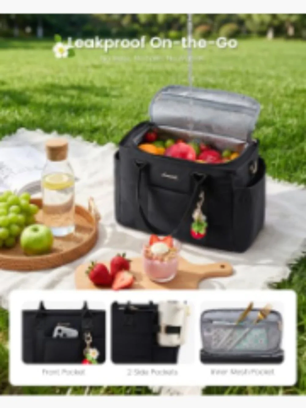 Insulated Lunch Bag for Women Wide Opening Leakproof Cooler Tote with Cup Holder